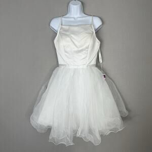 Morilee Satin Tulle Mini Dress Womens 4 White Fit & Flare Bridal Cocktail Formal